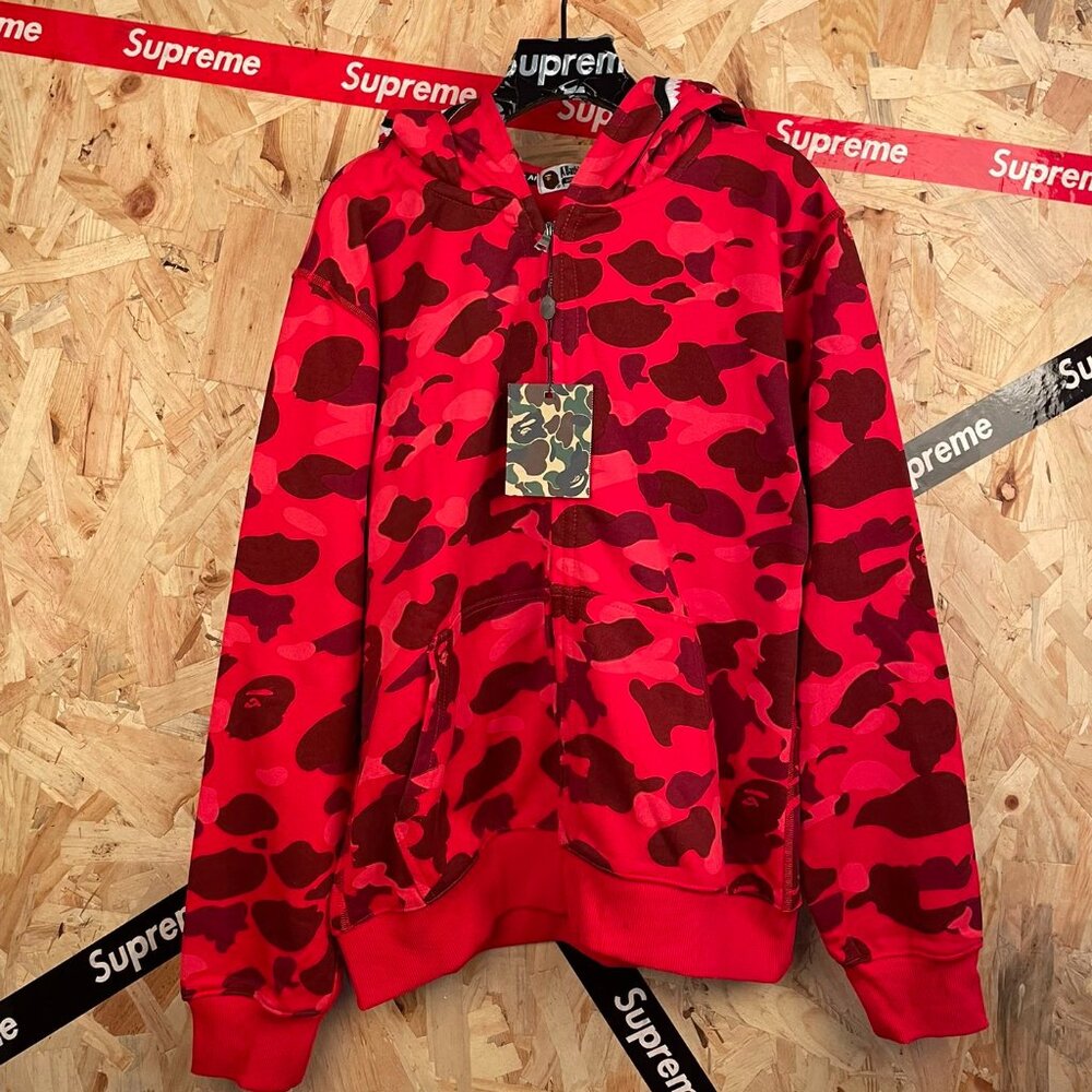 BAPE CAMO DOUBLE SHARK RELAXED FIT FULL ZIP HOODIE MENS